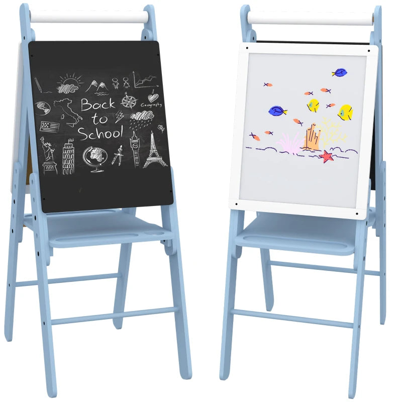 AIYAPLAY Easel with Paper Roll, Whiteboard & Blackboard