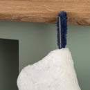 55cm Blue Soft Plush Hanging Christmas Stocking With Faux Fur Trim And Pom Poms