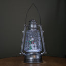 24cm Dual Powered Light up Silver Antique Lantern Christmas Water Spinner with Snowman Scene