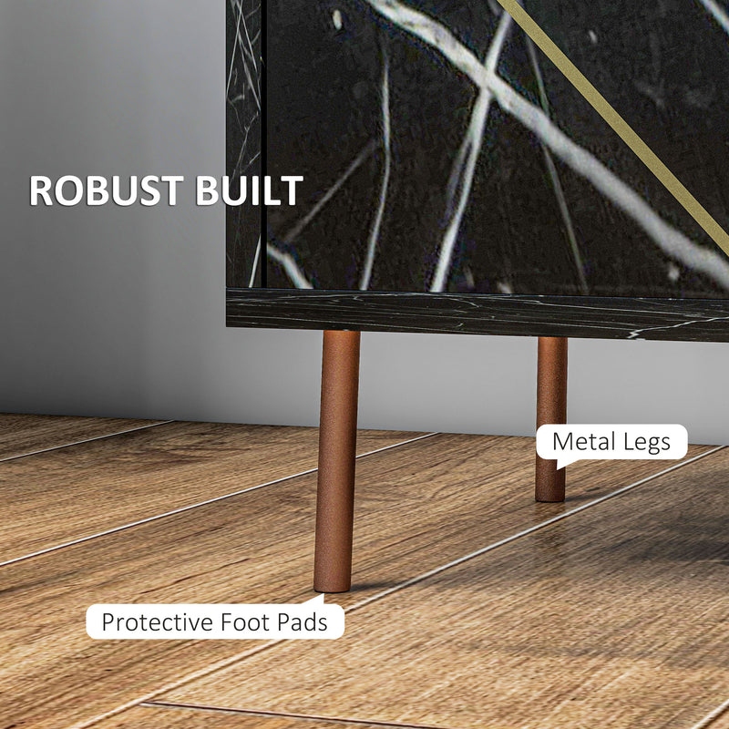 HOMCOM Modern Bedside Table with Drawer and Open Shelf Black Marble Effect