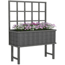 Outsunny Wood Raised Planter W/ Trellis Drain Holes Elevated Garden Bed - Natural Wood Finish/Grey