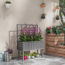 Outsunny Wood Raised Planter W/ Trellis Drain Holes Elevated Garden Bed - Natural Wood Finish/Grey