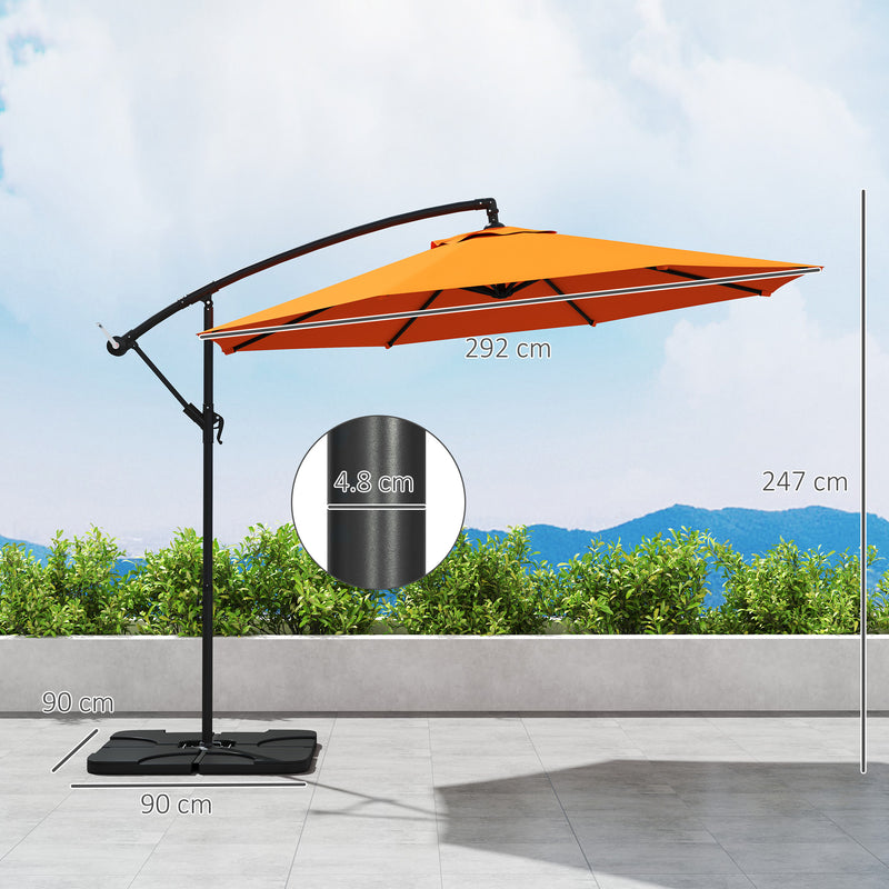 Outsunny 3(m) Banana Parasol Cantilever Umbrella Garden w/ Base Weights