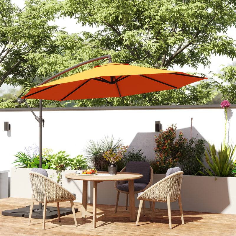 Outsunny 3(m) Banana Parasol Cantilever Umbrella Garden w/ Base Weights