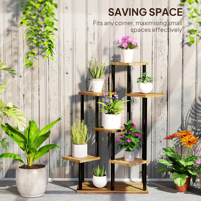 Outsunny 7 Tier Plant Stand, Tall Steel Wood Plant Shelf, Carbonised Finish