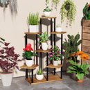 Outsunny 7 Tier Plant Stand, Tall Steel Wood Plant Shelf, Carbonised Finish