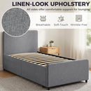 HOMCOM 90 x 190 cm Upholstered Single Bed, Pull Out Trundle Bed, Dark Grey