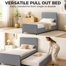 HOMCOM 90 x 190 cm Upholstered Single Bed, Pull Out Trundle Bed, Dark Grey