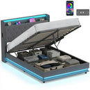 HOMCOM Lift up Storage Bed Frame with RGB LED Lights Dark Grey