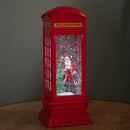 26cm Dual Powered Light up Red Telephone Box Christmas Water Spinner with Santa Scene