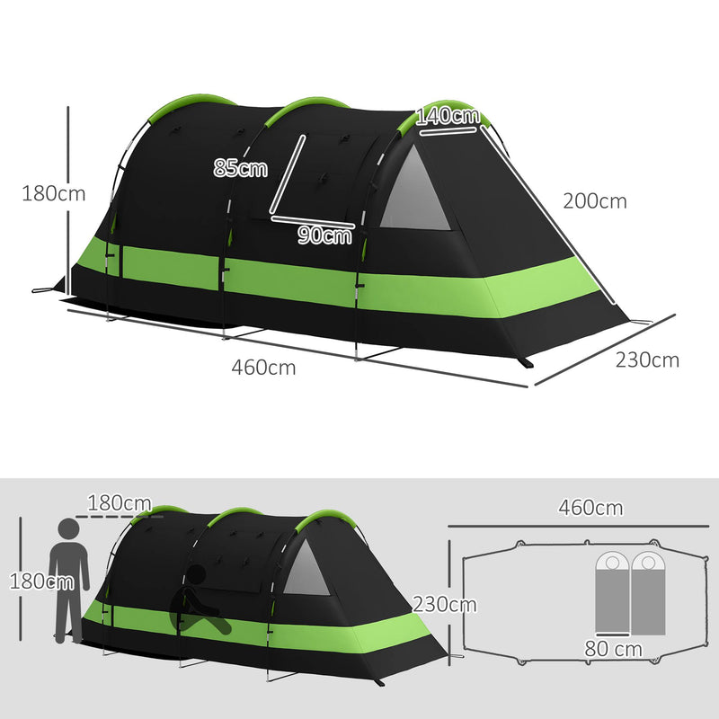 Outsunny Blackout Camping Tent with Bedroom & Living Room for 4-5 Person, Black
