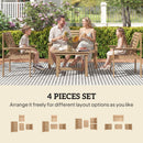 Outsunny 4 Seater Garden Furniture Sofa Set with Curved Seat, Natural Wood
