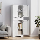 HOMCOM Bathroom Tall Cabinet with Drawer, Adjustable Shelf and Doors, White