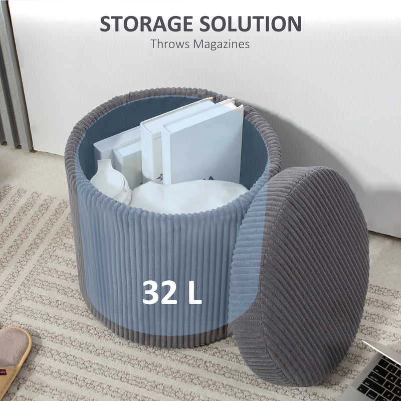 HOMCOM Round Storage Ottoman with Lid, Vanity Stool with Storage