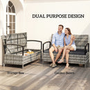 Outsunny 125L Garden Storage Bench, 2 Seater PE Rattan Outdoor Bench