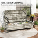 Outsunny 125L Garden Storage Bench, 2 Seater PE Rattan Outdoor Bench