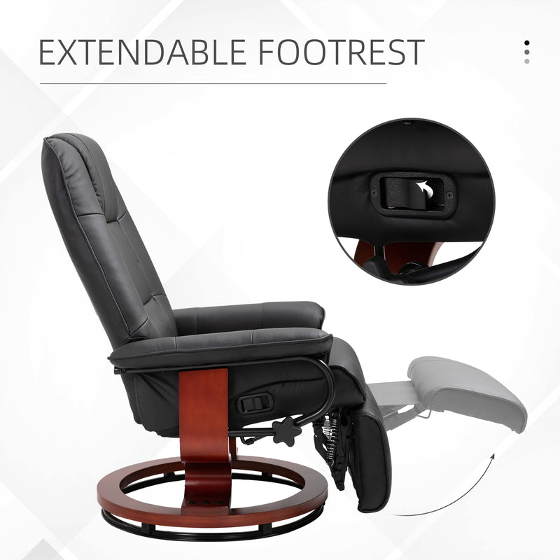 HOMCOM Manual Recliner Swivel Reclining Chair with Footrest Armrests, Black