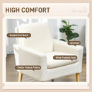 HOMCOM Modern Accent Chair With Wood Legs, Wide Seat, Teddy Armchair, Cream