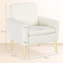 HOMCOM Modern Accent Chair With Wood Legs, Wide Seat, Teddy Armchair, Cream