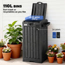 Outsunny 110 L Outdoor Bin with Dual Lid, Ashtray, Drip Tray, Black