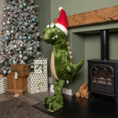 1.17m Humongous Green Standing Christmas Dinosaur With Santa Hat