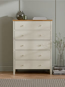 Coxmoor 5 Drawer Wide Chest - Ivory And Oak
