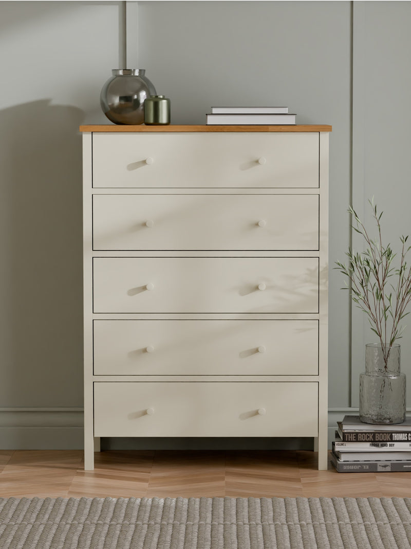 Coxmoor 5 Drawer Wide Chest - Ivory And Oak