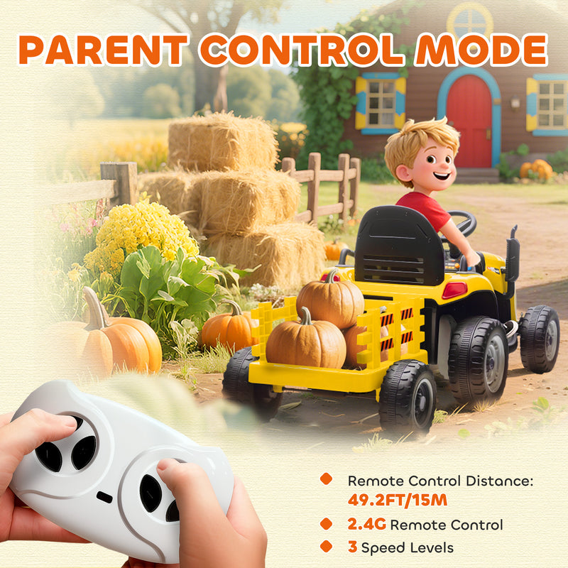 AIYAPLAY Ride on Tractor and Trailer, 12V Electric Ride on Tractor,