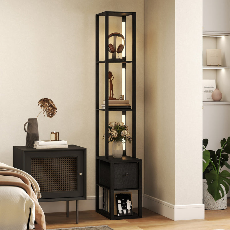 HOMCOM Floor Lamp with Shelves, LED Standing Lamp with Fabric Drawer