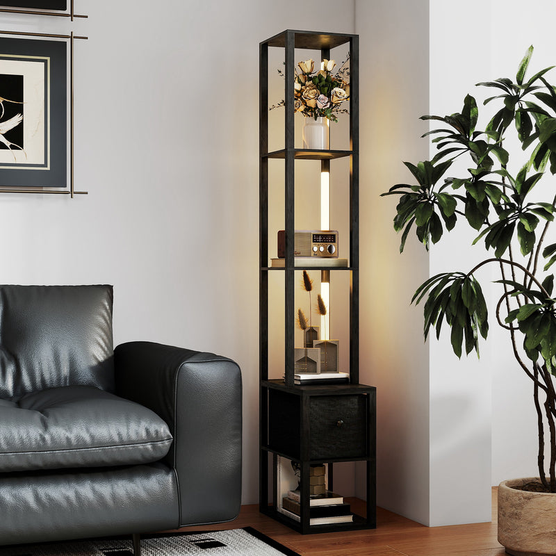 HOMCOM Floor Lamp with Shelves, LED Standing Lamp with Fabric Drawer