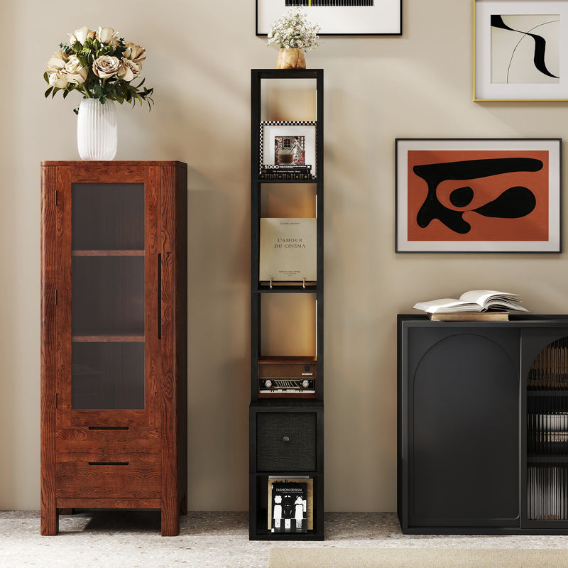 HOMCOM Floor Lamp with Shelves, LED Standing Lamp with Fabric Drawer