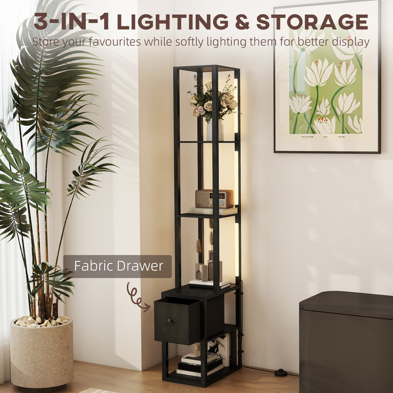 HOMCOM Floor Lamp with Shelves, LED Standing Lamp with Fabric Drawer