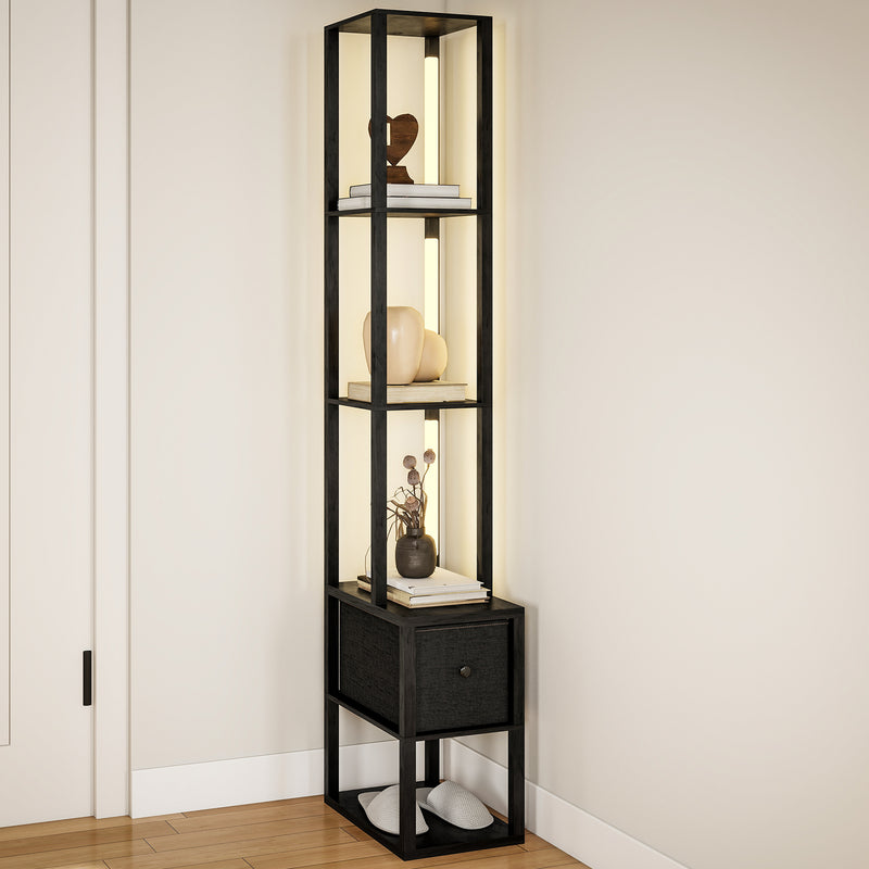 HOMCOM Floor Lamp with Shelves, LED Standing Lamp with Fabric Drawer