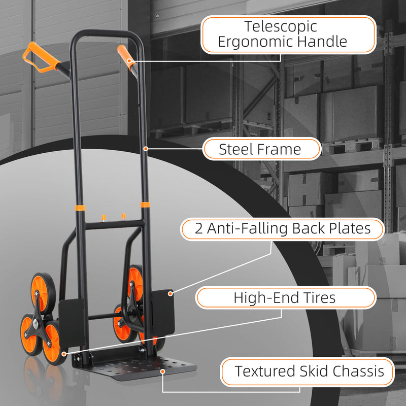 DURHAND Climbing Stairs Trolley Hand Trucks 6-Wheels Foldable Load Cart Steel