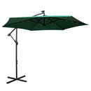 Samuel Alexander 3m Solar Powered Cantilever Lit Banana Garden Parasol with Crank Handle & White LED Lights in Green