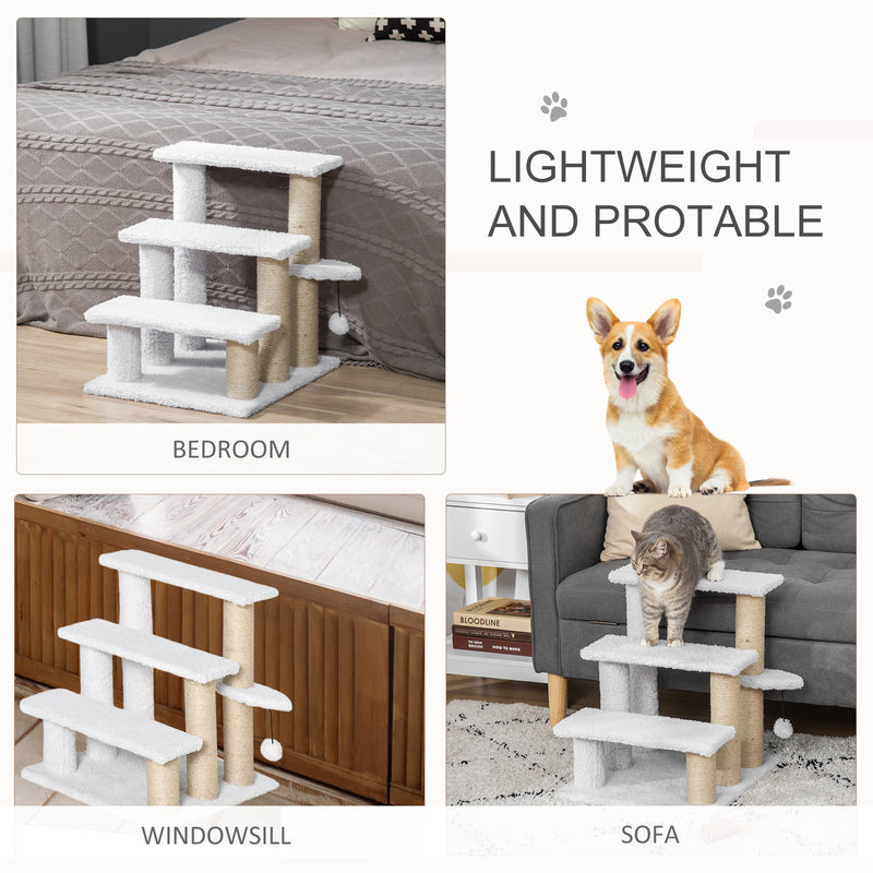 PawHut Pet Stair with 3-step Climb Ladder, Scratching Posts, White