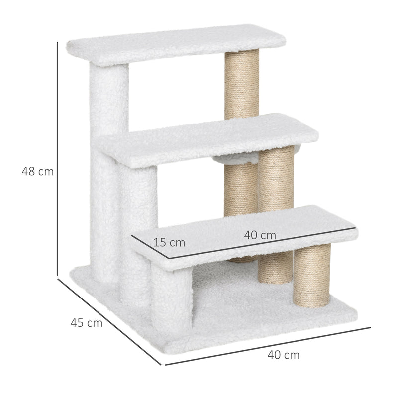 PawHut Pet Stair with 3-step Climb Ladder, Scratching Posts, White