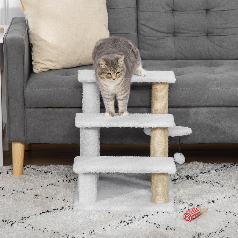 PawHut Pet Stair with 3-step Climb Ladder, Scratching Posts, White