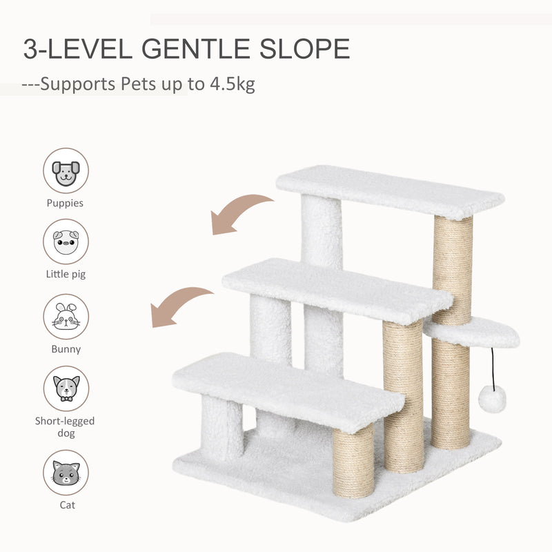 PawHut Pet Stair with 3-step Climb Ladder, Scratching Posts, White