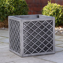 30cm/39cm Square Plastic Pewter Effect Grey Garden Patio Planter