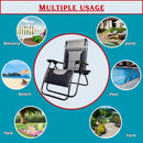 Luxury Padded Multi Position Zero Gravity Garden Relaxer Chair Lounger In Grey & Black
