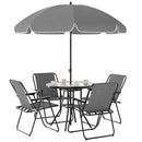 Outsunny 6 Pieces Garden Furniture Set With Parasol, Folding Chairs, Grey