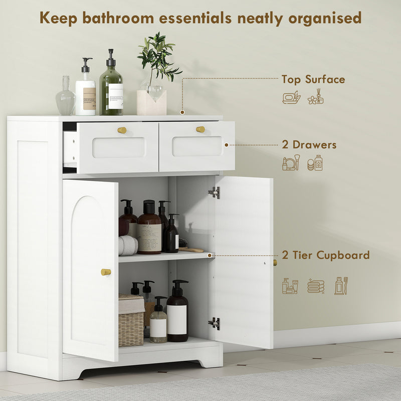 HOMCOM Bathroom Floor Cabinet, Bathroom Storage Unit with 2 Doors, White