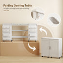 HOMCOM Folding Sewing Table with 2 Magnetic Doors, Storage Shelf, White