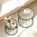 HOMCOM Coffee Table Set Of 2, Nest Of Tables With Metal Frame, Black