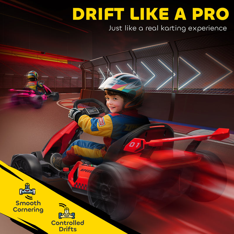 HOMCOM 24V Electric Go Kart For Kids With Adjustable Seat