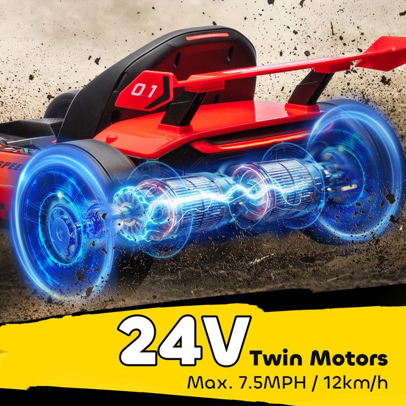 HOMCOM 24V Electric Go Kart For Kids With Adjustable Seat