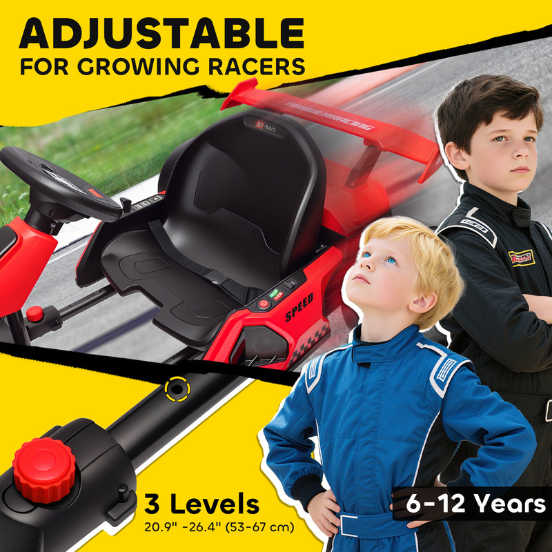 HOMCOM 24V Electric Go Kart For Kids With Adjustable Seat