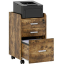 HOMCOM Mobile Filing Cabinet, Lockable File Cabinet, Rustic Brown