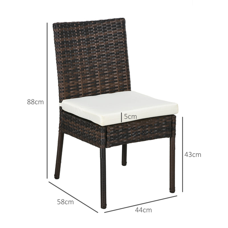 Outsunny 4 PCs Rattan Garden Chairs With Cushion, Wicker Dining Chairs - Black/Brown